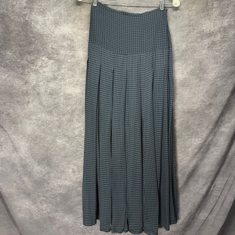 Reformation Nancy Midi Skirt Size 0 Gray Black Plaid Pleated Thigh Slit Preppy
